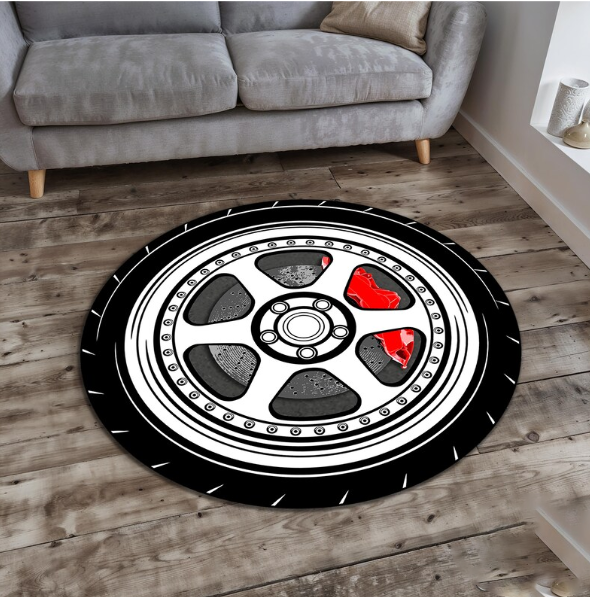 Wholesale Commercial Printing - Black Wheels Printing Round Carpet Living